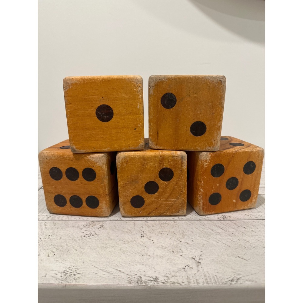 Vintage Oversized Wooden Dice Set 5pc Large Decorative Rustic Farmhouse Blocks